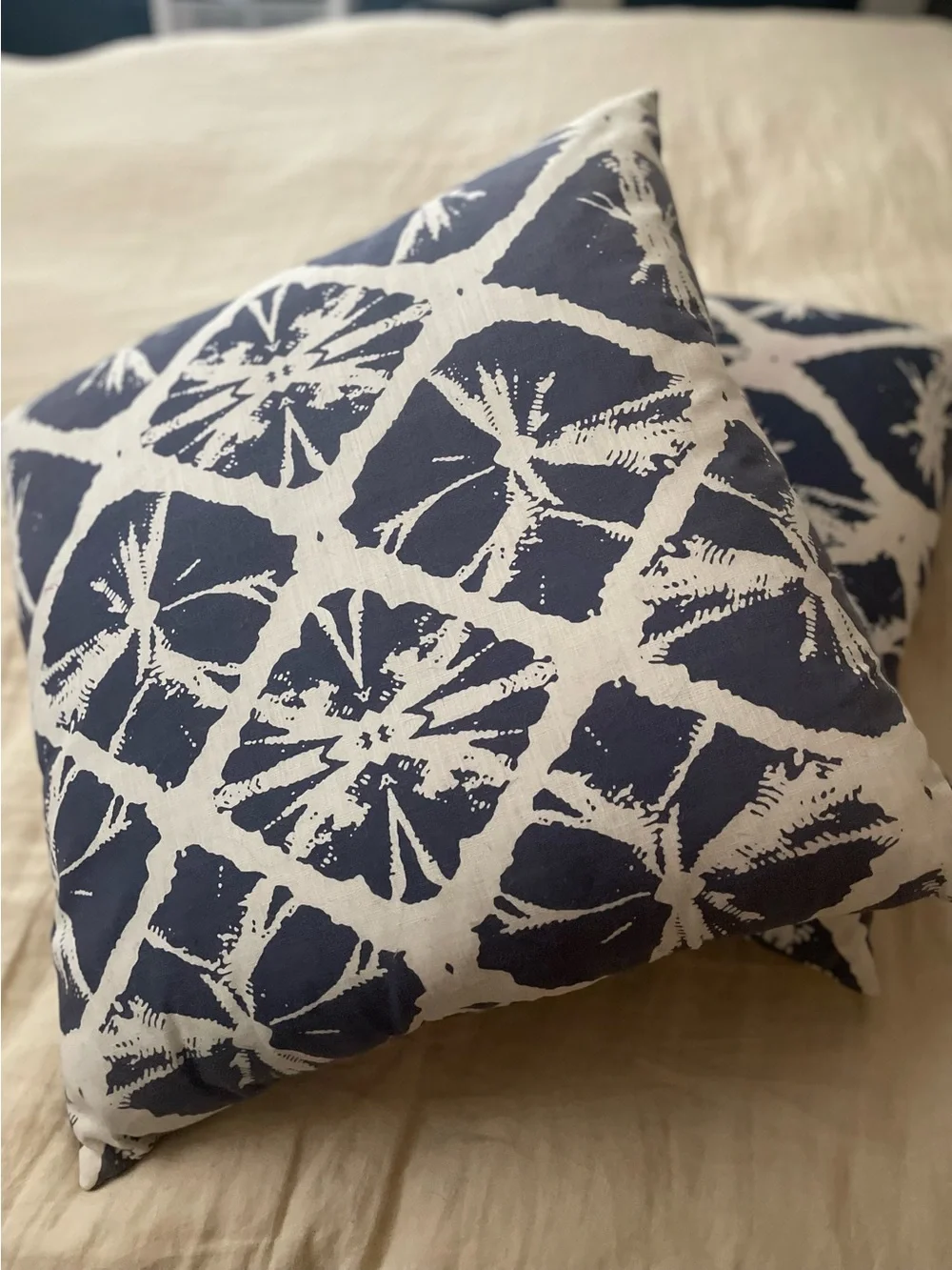 Pair of Decorative Boho Pillows - Indigo & White Shibori Tie-Dye Style NWOT